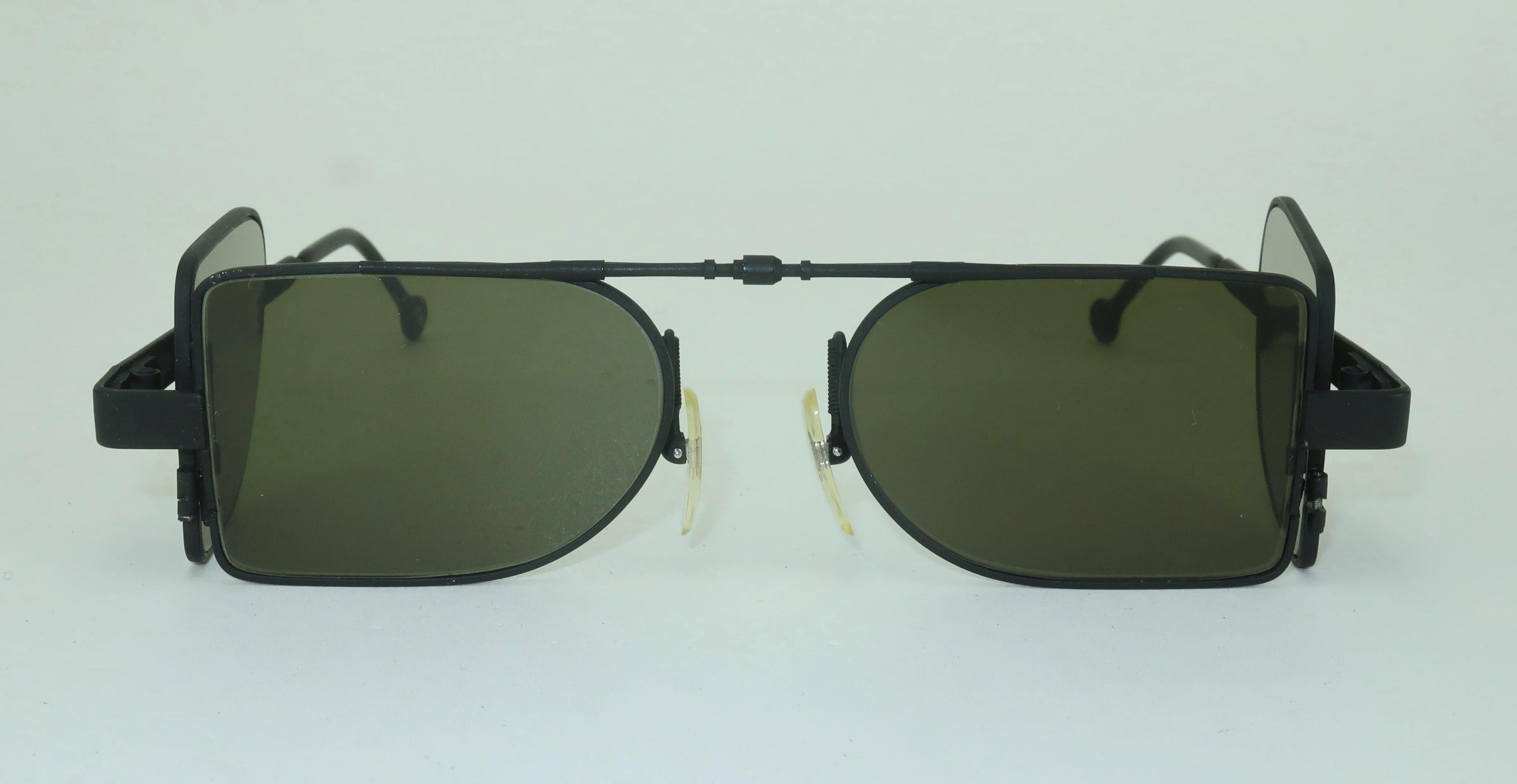 Black L.A. EYEWORKS Fontana Sunglasses With Side Visors, 1980's
