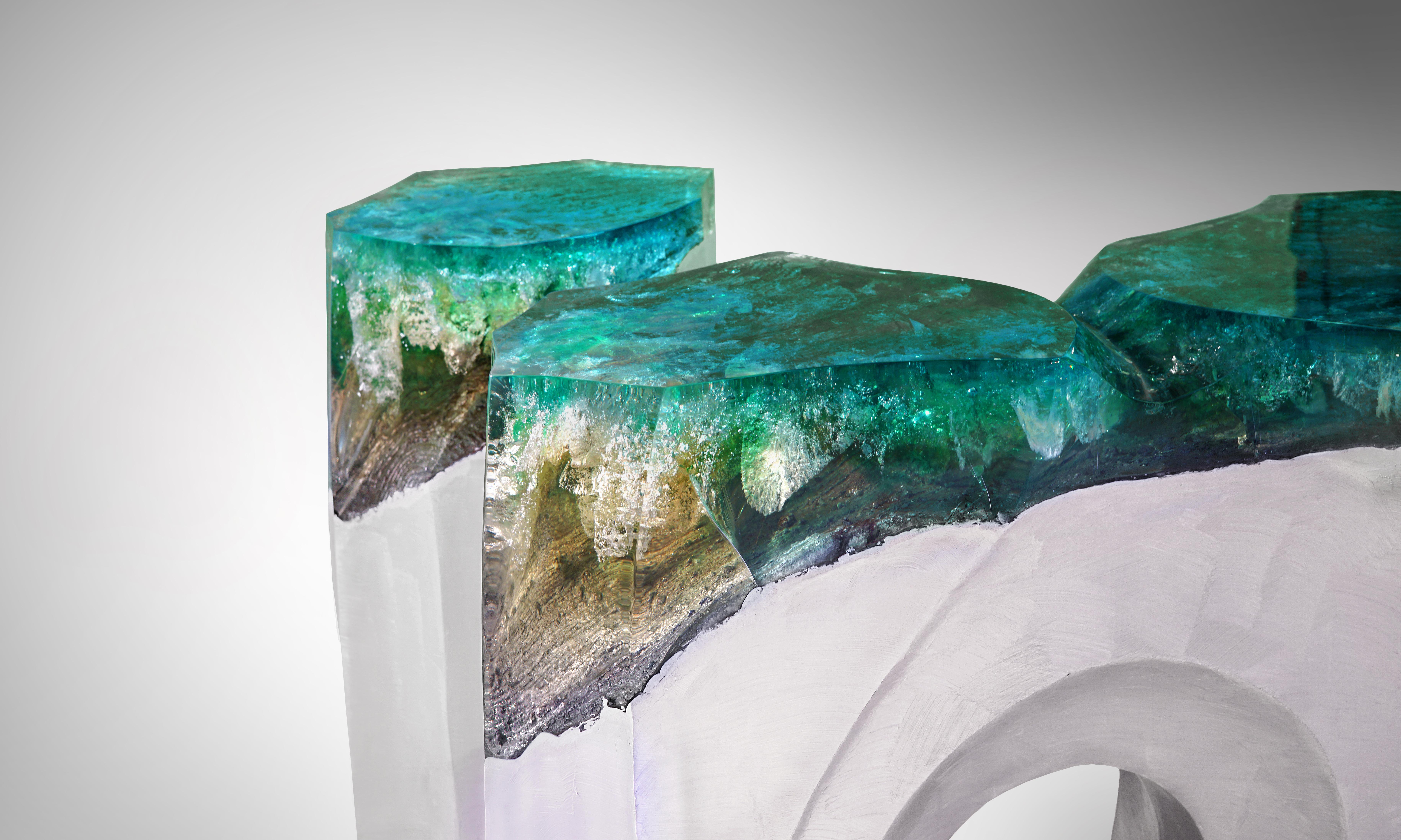 La Falaise Bench & Side Table - Eduard Locota with turquoise-green Acrylic Glass In New Condition In Timisoara, RO