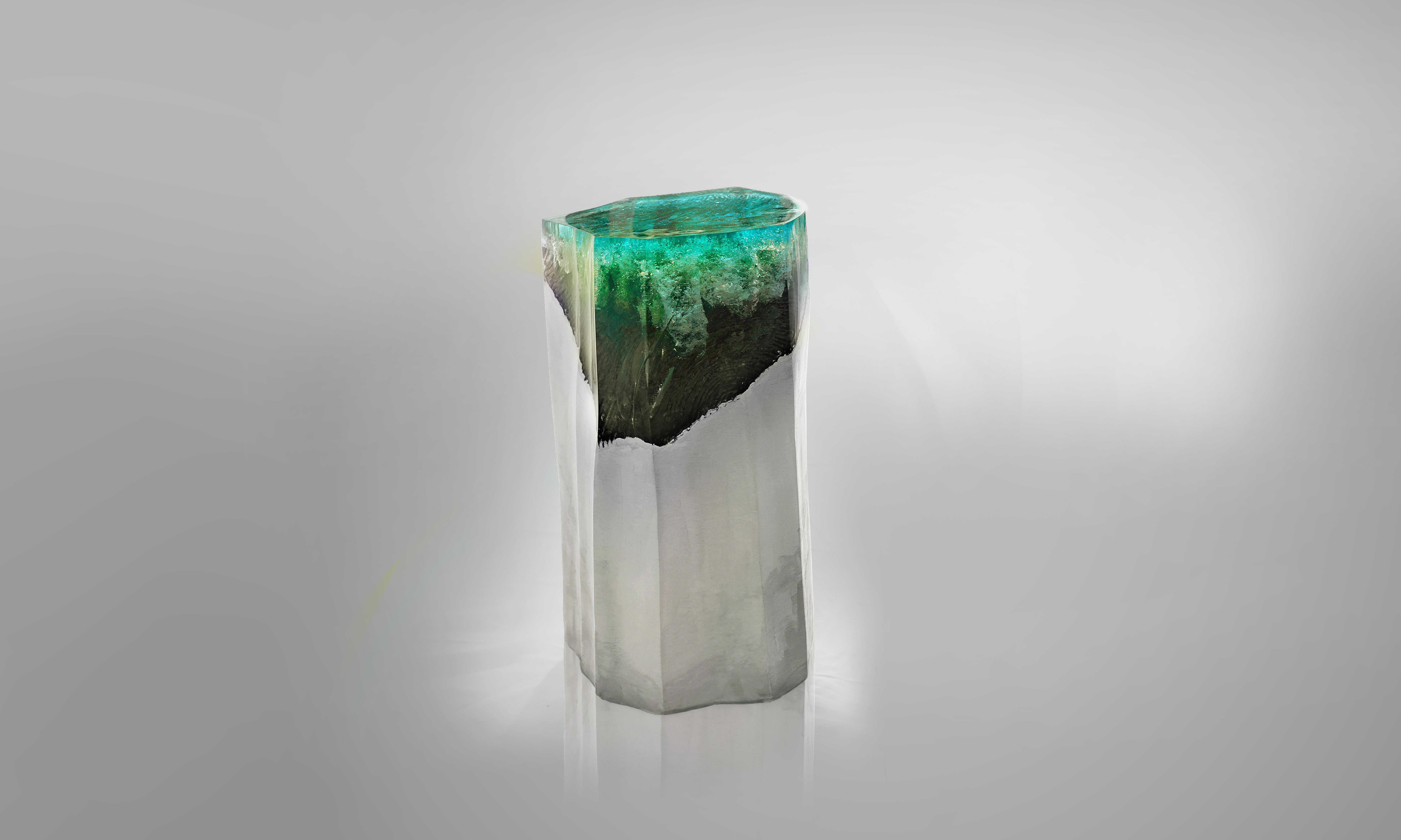 Banc de table d'appoint Eduard Locota avec verre acrylique vert turquoise-vert en vente 1