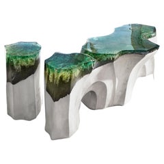 La Falaise Bench & Side Table - Eduard Locota with turquoise-green Acrylic Glass