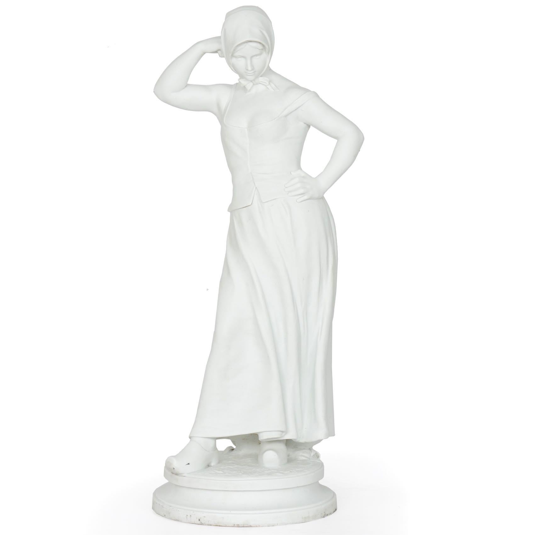 “La Faneuse” Antique White Porcelain Bisque Sculpture by Alfred Boucher In Good Condition In Shippensburg, PA