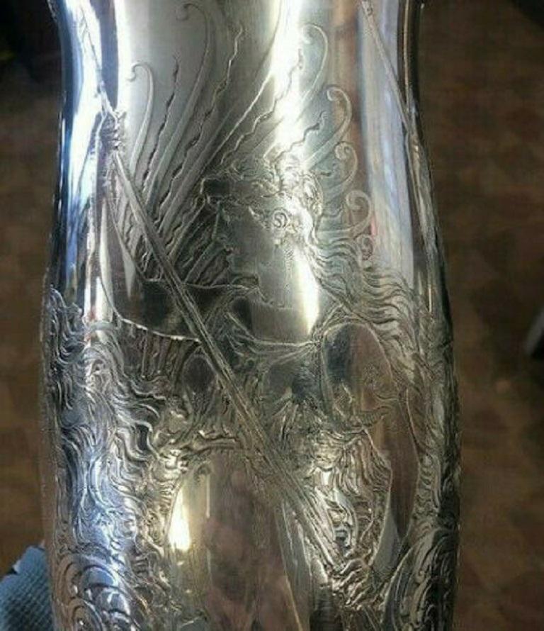 La Fantasy by Whiting Sterling Silver Tall Vase Acid Etched Figural Sea 6
