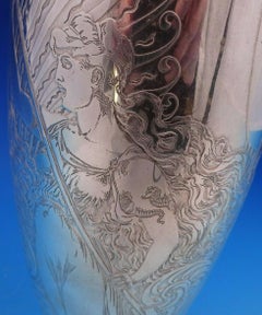 La Fantasy by Whiting Sterling Silver Tall Vase Acid Etched Figural Sea