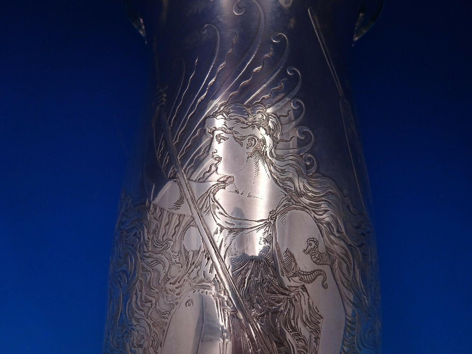 La Fantasy by Whiting Sterling Silver Tall Vase Acid Etched Figural Sea In Excellent Condition In Big Bend, WI