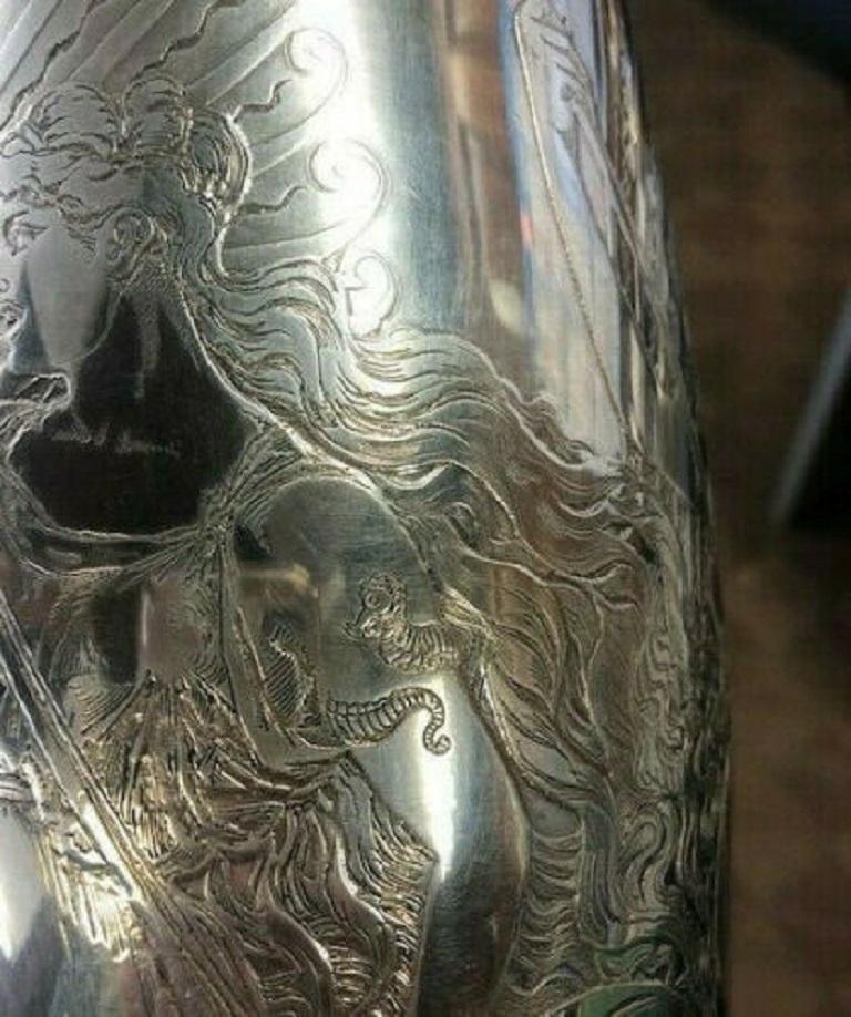 La Fantasy by Whiting Sterling Silver Tall Vase Acid Etched Figural Sea 5