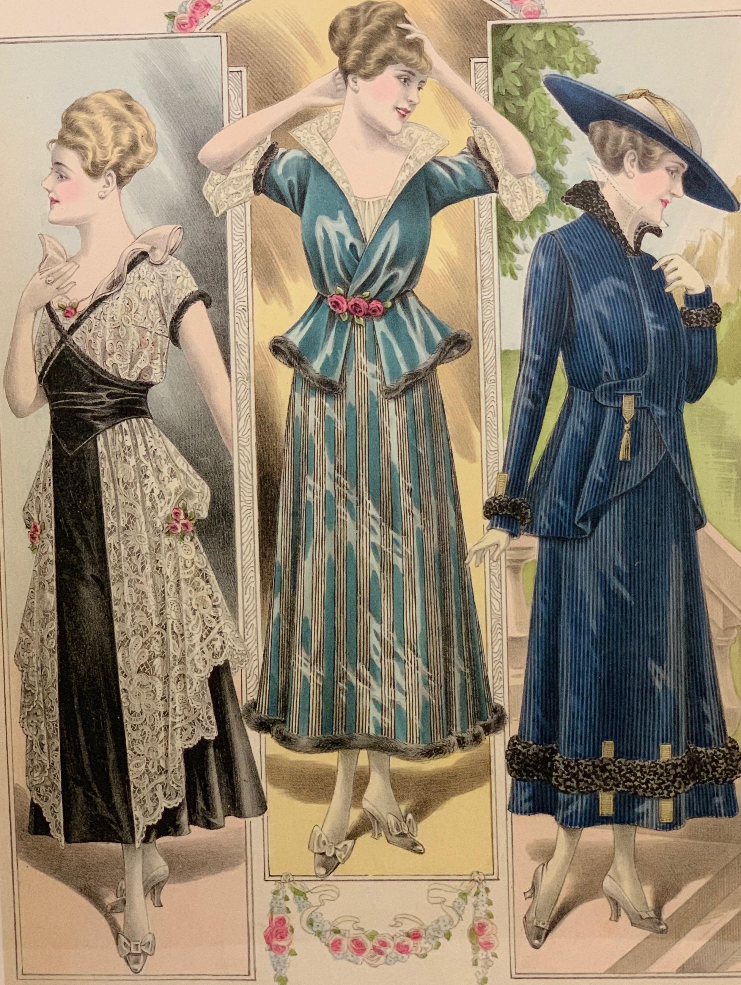 'La Femme Chic' French Belle Époque Fashion Prints, Framed Set 9