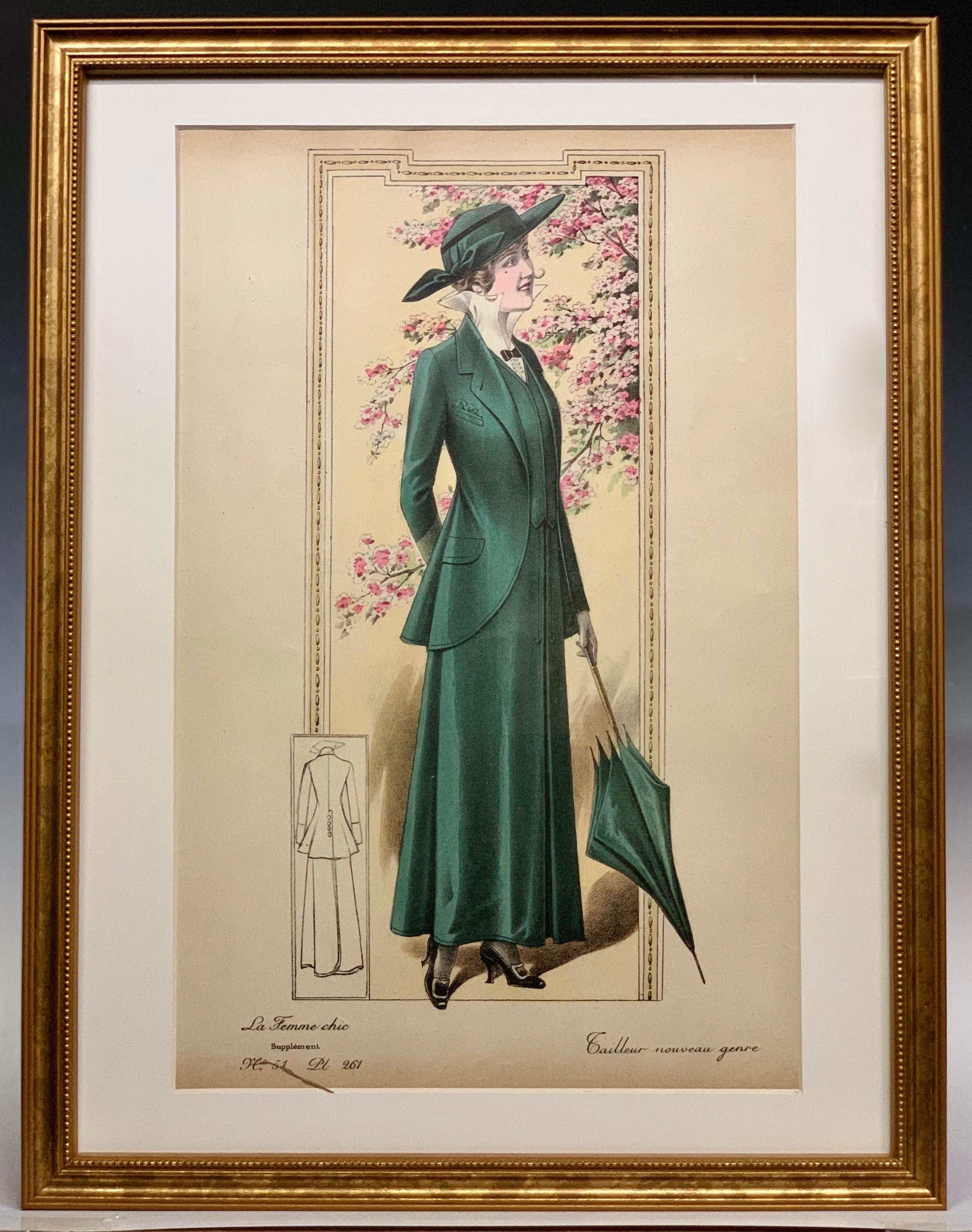 'La Femme Chic' French Belle Époque Fashion Prints, Framed Set In Good Condition In New York, NY