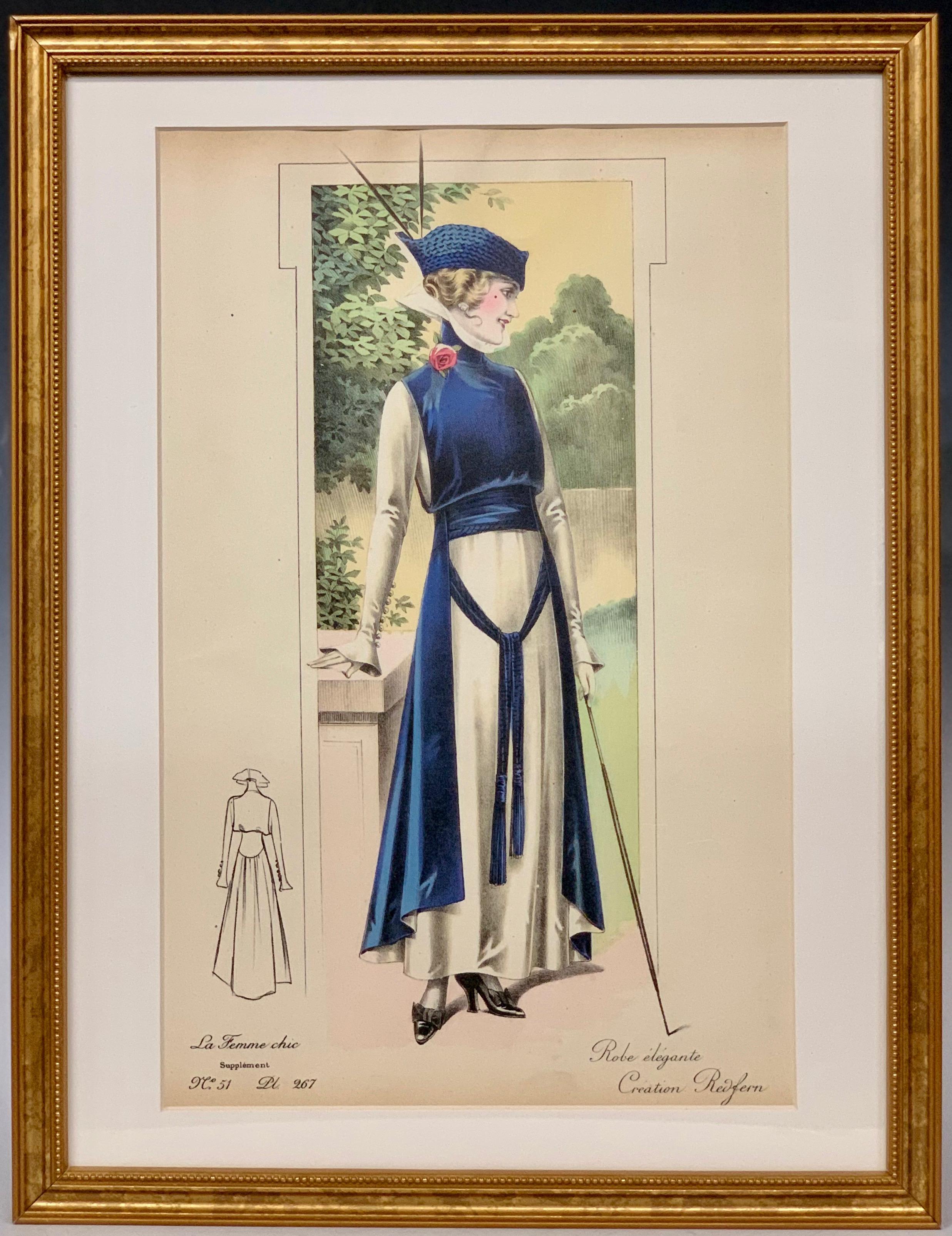 Early 20th Century 'La Femme Chic' French Belle Époque Fashion Prints, Framed Set