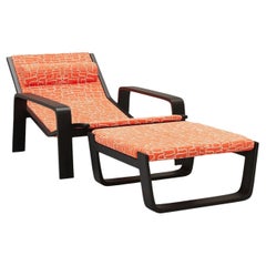 LA FIDÈLE Chaise longue contemporaine en laine bouclée orange par Alexandre Ligios