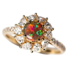 La Fiesta - Lightning Ridge Black Opal & Halo Pear Diamond Engagement Ring 18K Y