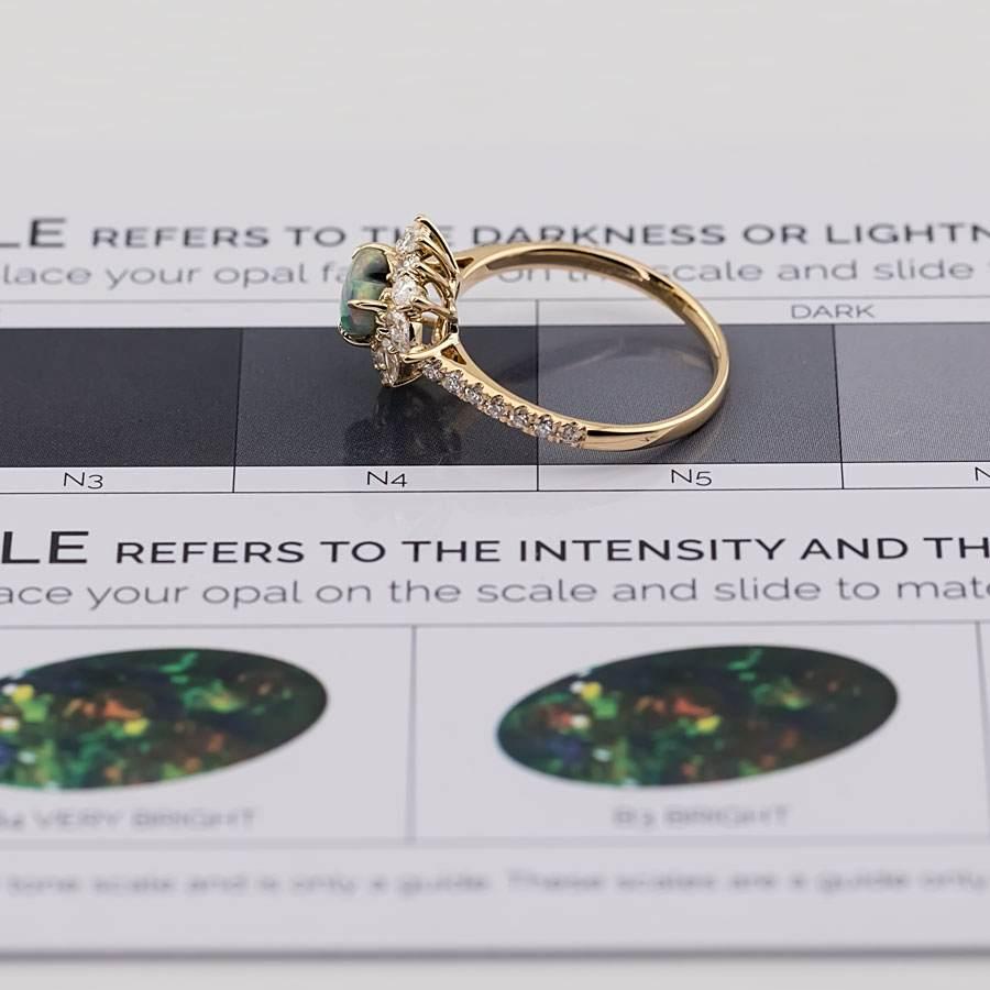 La Fiesta - Lightning Ridge Black Opal & Halo Pear Diamond Engagement  Ring In New Condition For Sale In Suwanee, GA