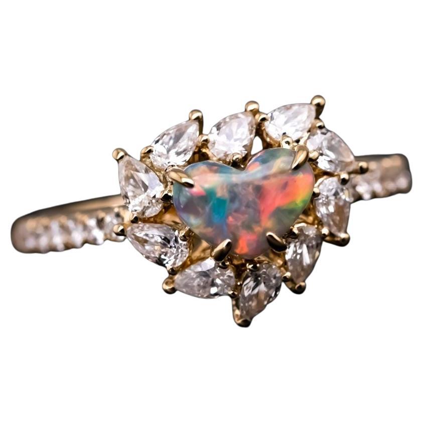 La Fiesta - Lightning Ridge Black Opal & Halo Pear Diamond Engagement  Ring For Sale