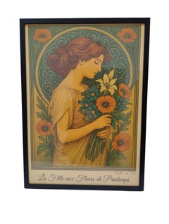 Affiche Art nouveau La Fille aux Fleurs de Printemps, encadrée, édition limitée
