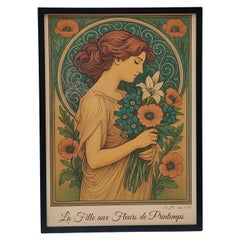 Jugendstilplakat „La Fille aux Fleurs de Printemps“, gerahmt, limitierte Auflage
