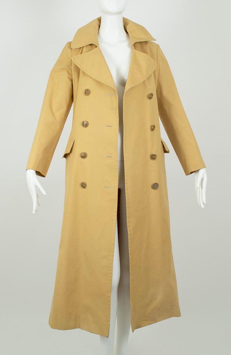 La Flaque Paris Butterscotch Double Breasted Princess Trench Spy Coat – S,  1990s For Sale at 1stDibs