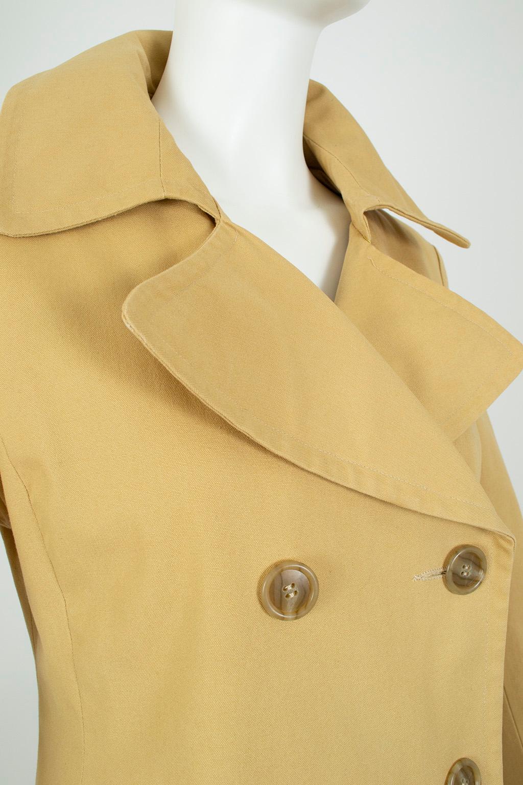 La Flaque Paris Butterscotch Double Breasted Princess Trench Spy Coat – S, 1990s In Good Condition In Tucson, AZ