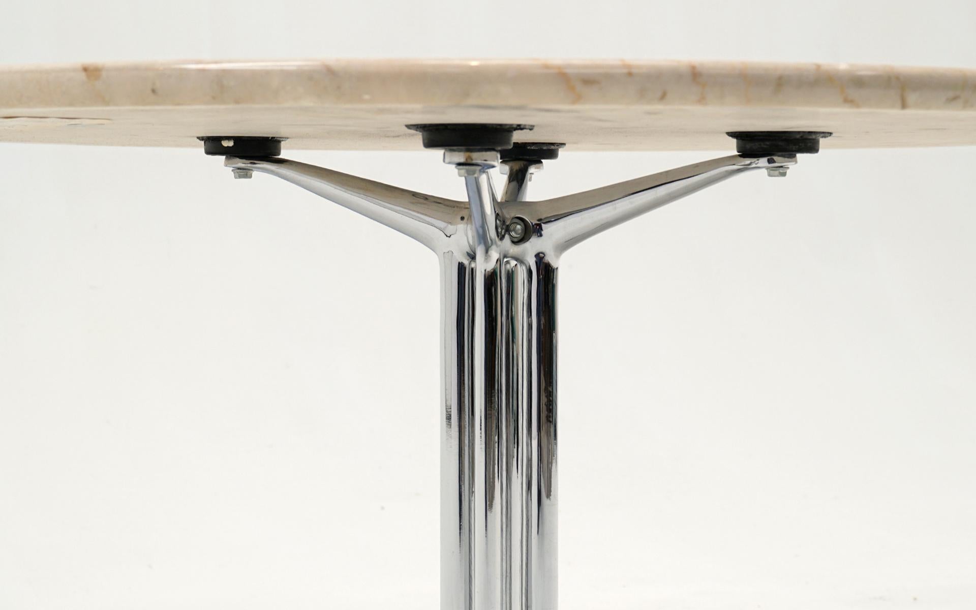 American La Fonda Tables by Charles & Ray Eames, Travertine, Chrome, Signed For Sale