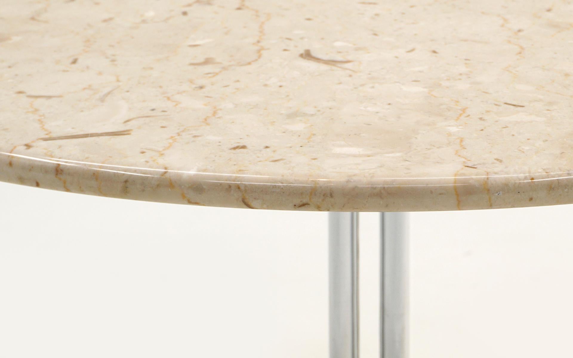 La Fonda Tables by Charles & Ray Eames, Travertine, Chrome, Signed In Good Condition For Sale In Kansas City, MO