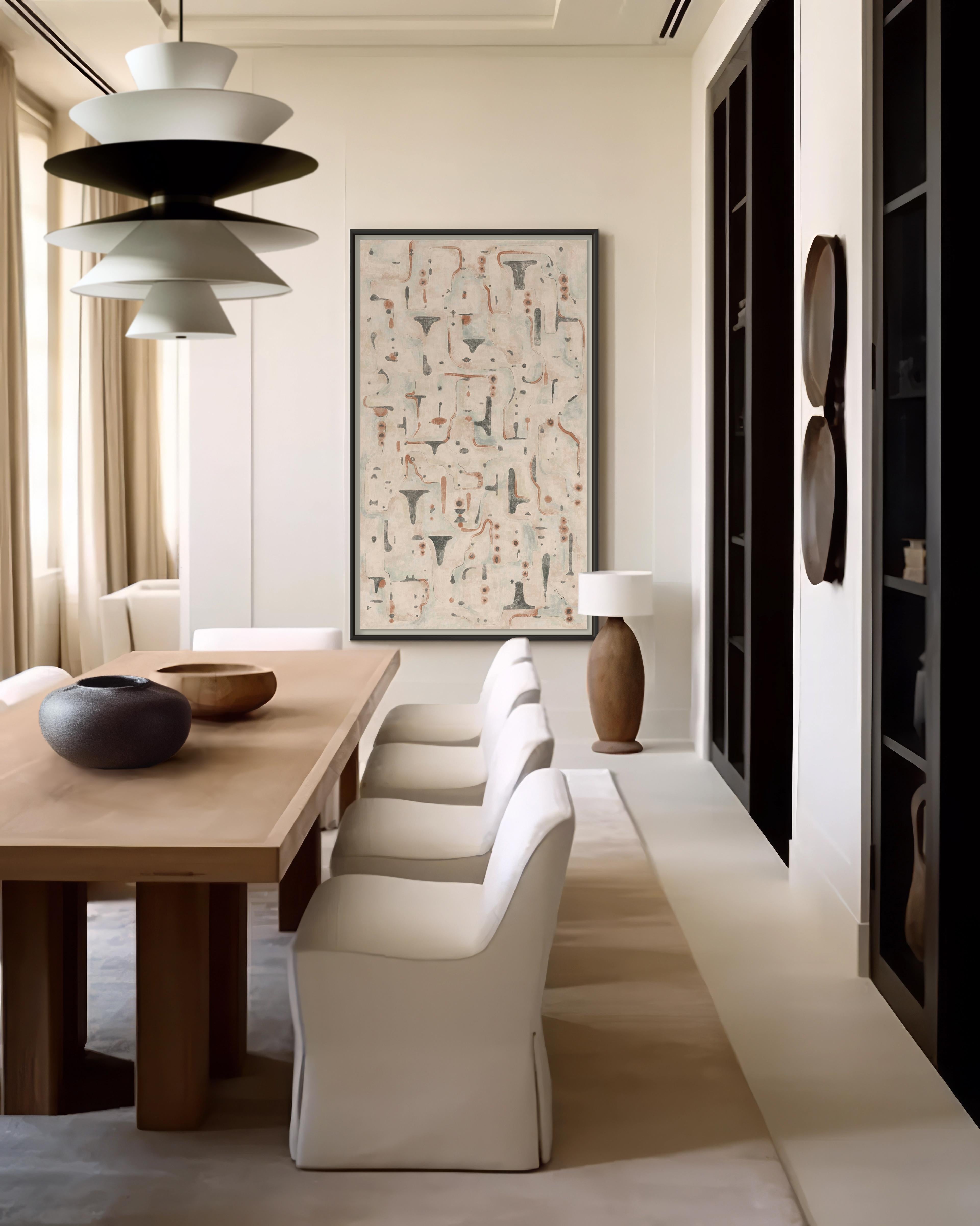 Issue du Studio de Christiane Lemieux et de la série des paysages à la gouache, au pastel et au fusain, La Fougère est un abstrait chaleureux. Créée comme une pièce polyvalente, elle peut être montée verticalement ou horizontalement. Il s'agit d'une
