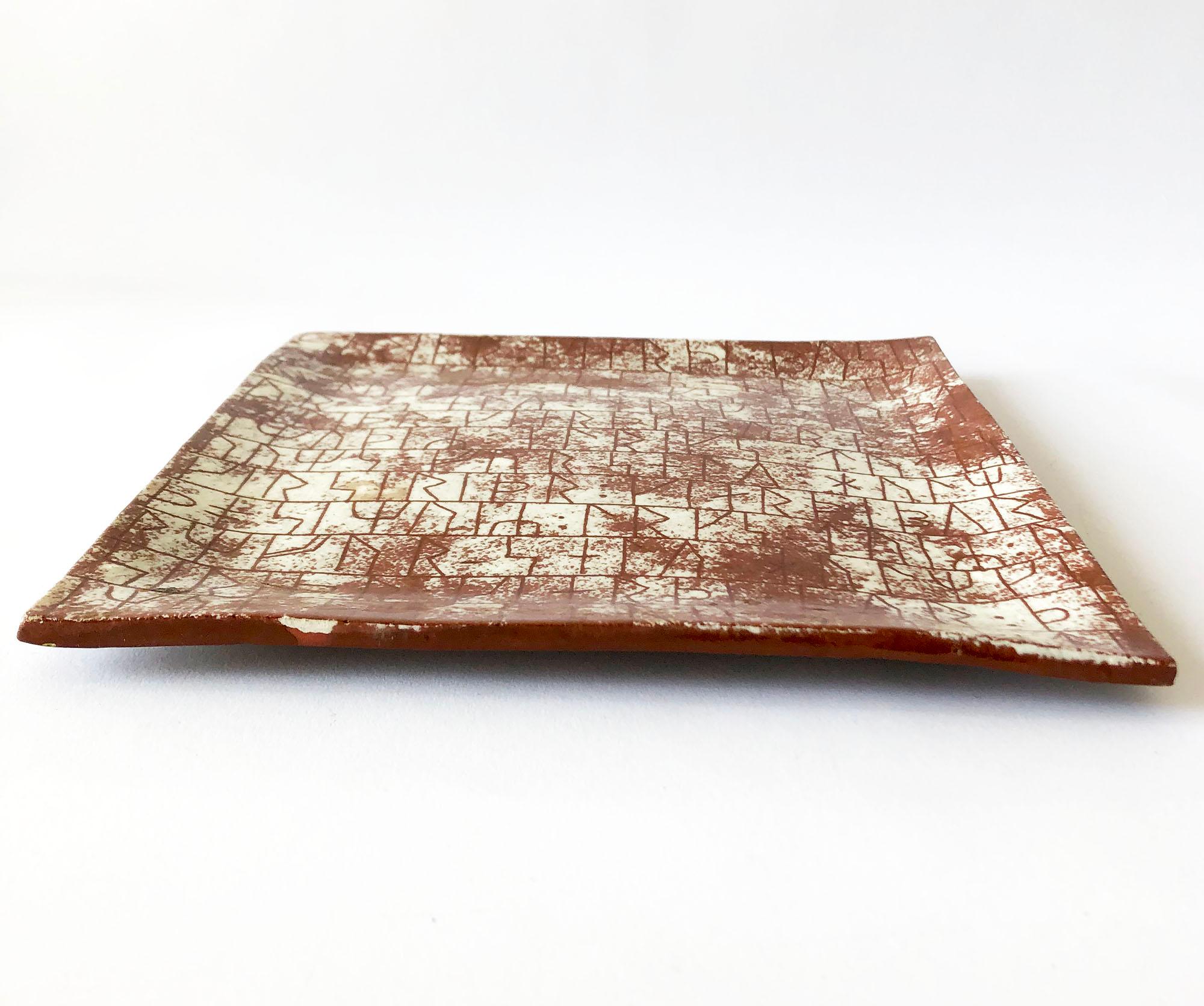 Mid-Century Modern La Gardo Tackett California Studio Ceramic Platter with Paleolithic Design