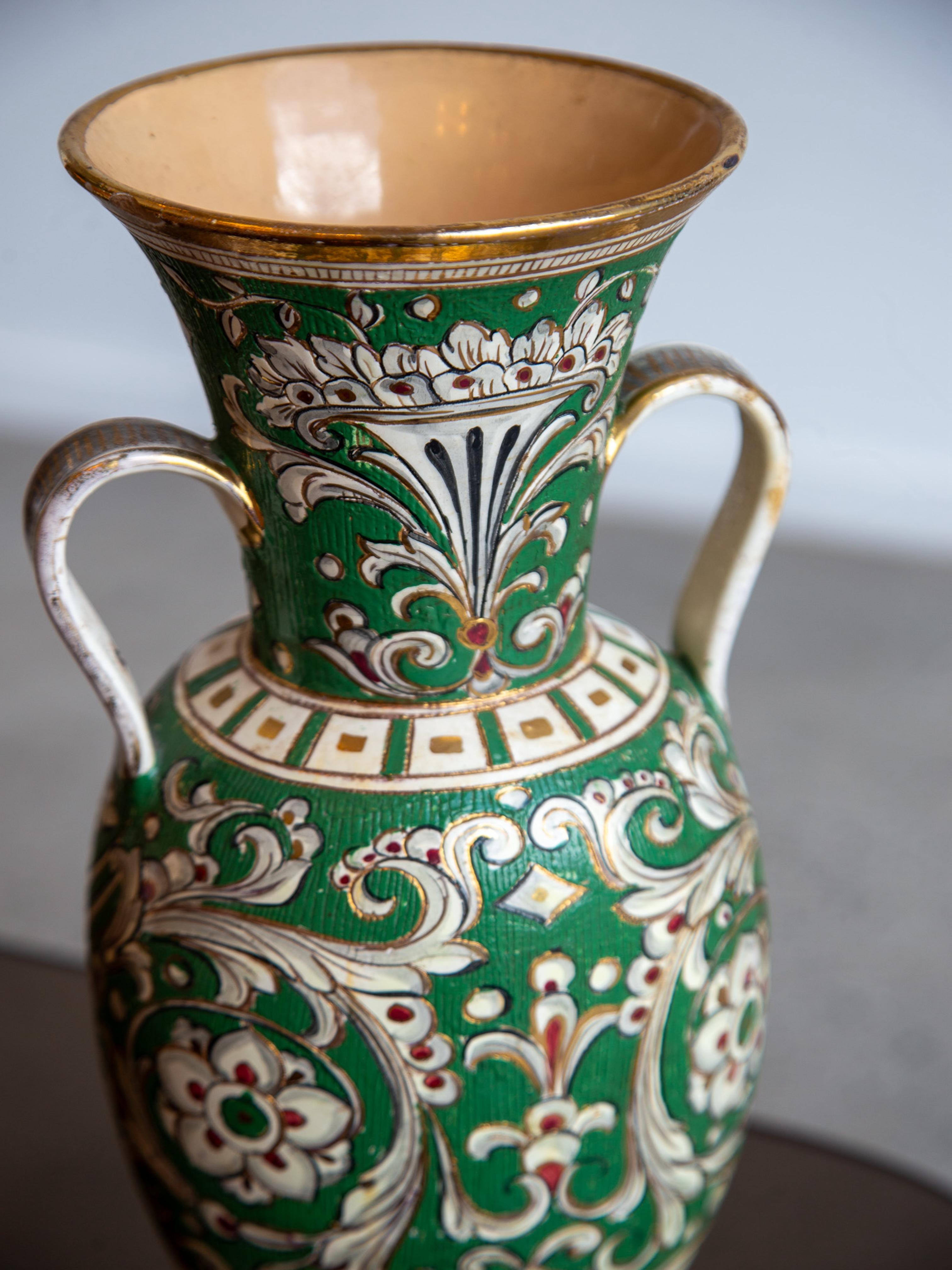 Ceramic La Gioconda Vase by Deruta Hand-Painted Italian Majolica For Sale