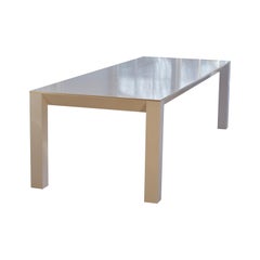 La Grande Mamma, Scandinavian Dining Table in White Lacquered Oak, Brass Décor