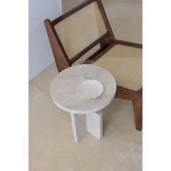 Morden and Sculptural Muted Beige Travertine Square Side Table by Beije Avenue