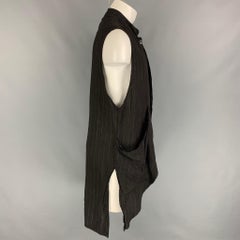 LA HAINE Größe M Anthrazitfarbene lange Leinenweste mit Streifen