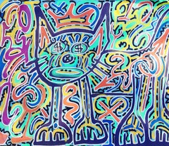 Green Cat with Basquiat Crown