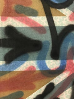 "LA ROC in London" Decorated Graffiti Street Art on Found Union Jack Flag Canvas