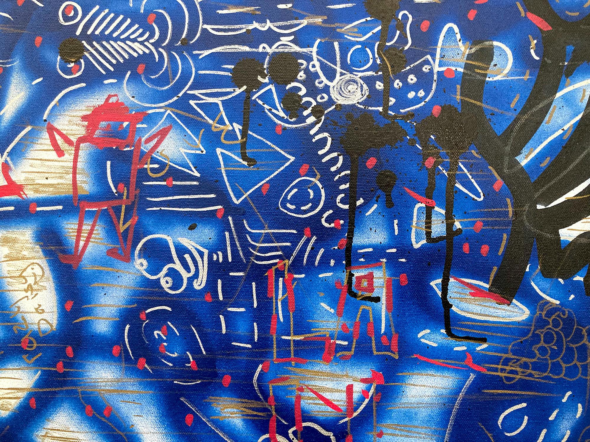 „Music Box“ Dekorierte Graffiti Street Art Acryl Sprühfarbe und Tinte auf Leinwand – Painting von LA II (Angel Ortiz)