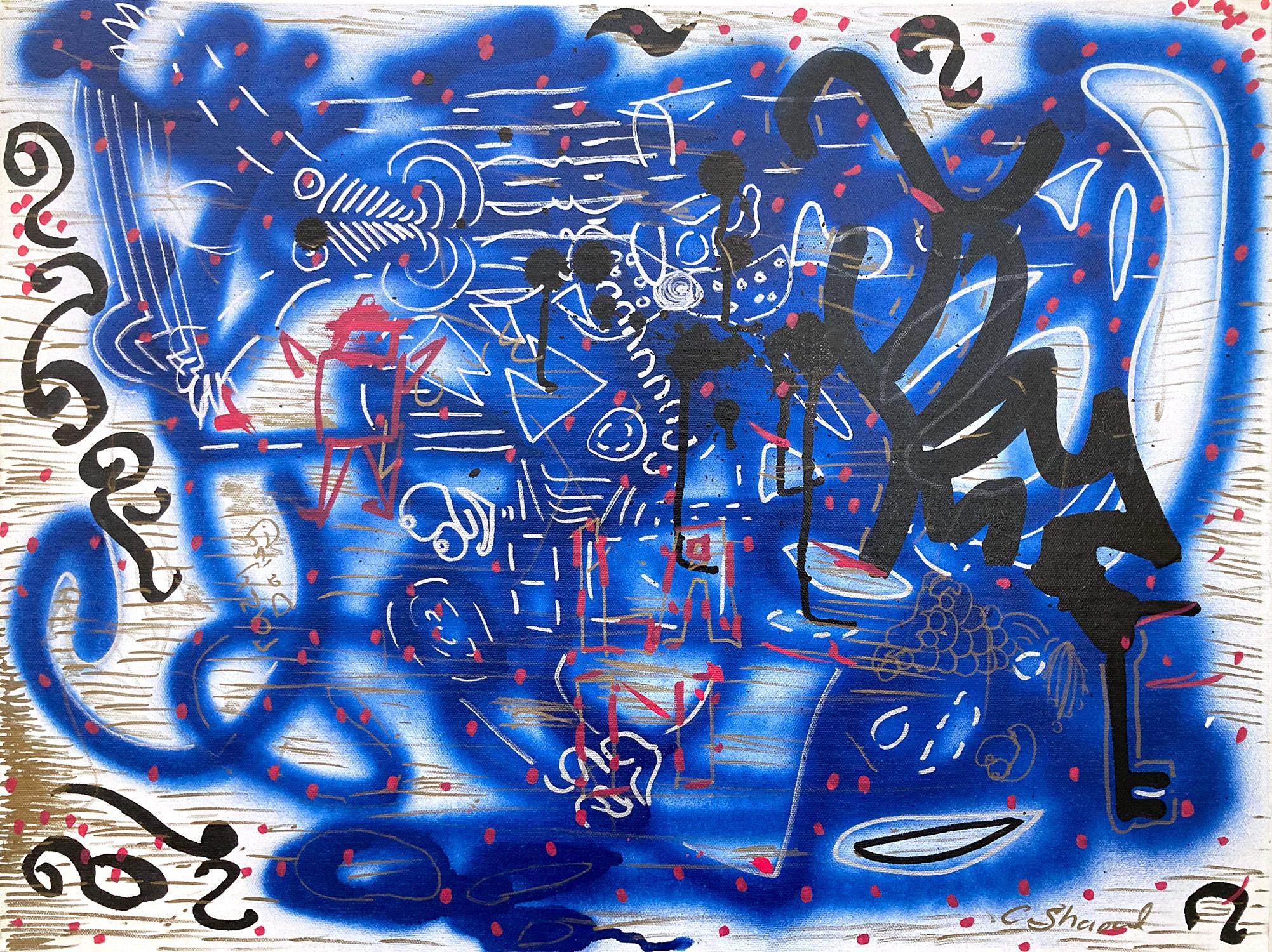 LA II (Angel Ortiz) Abstract Painting – „Music Box“ Dekorierte Graffiti Street Art Acryl Sprühfarbe und Tinte auf Leinwand