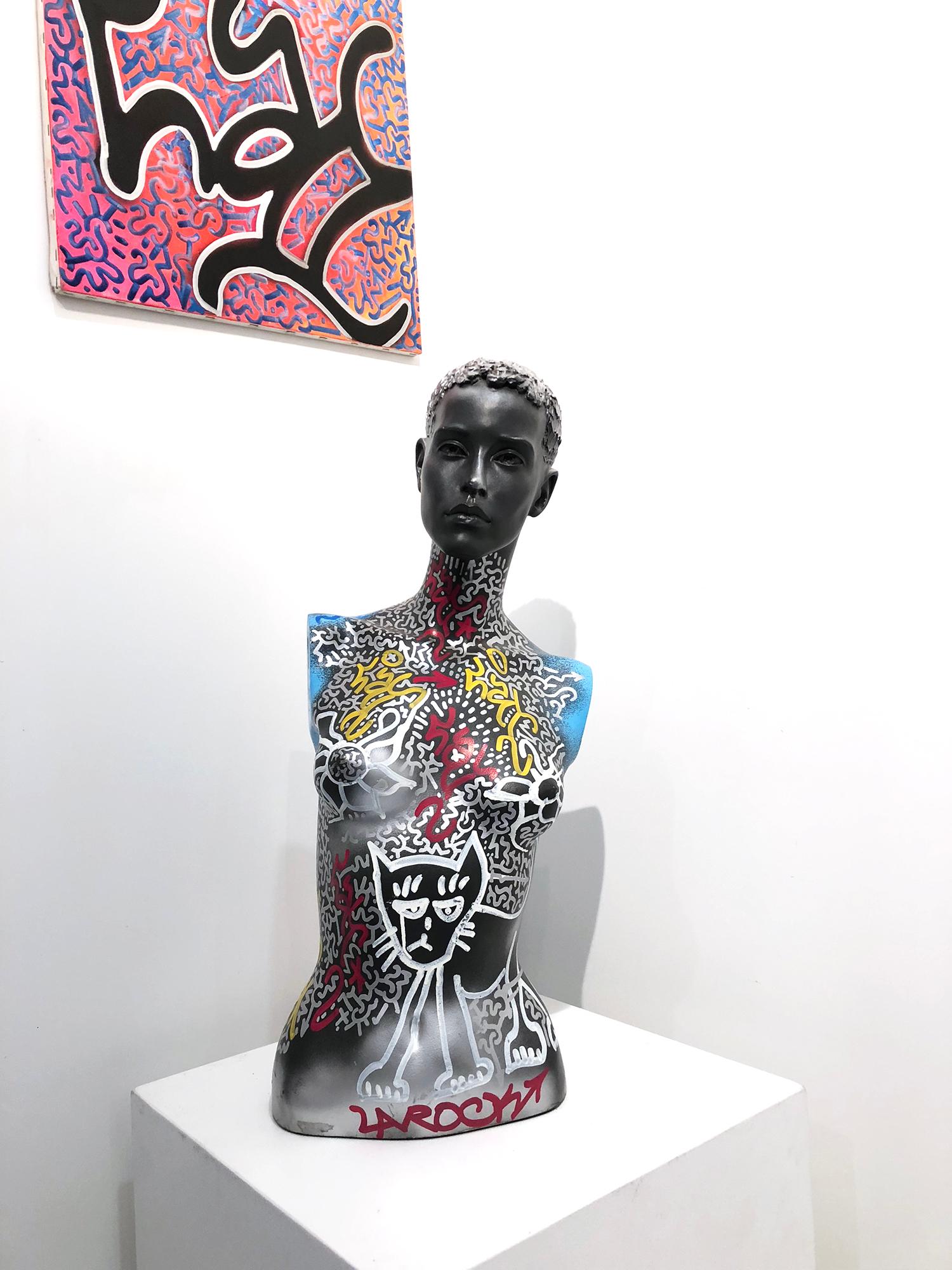 „LA ROC Katzenfrau“ Dekorierte Graffiti Street Art Mannequin-Büste-Skulptur im Angebot 15