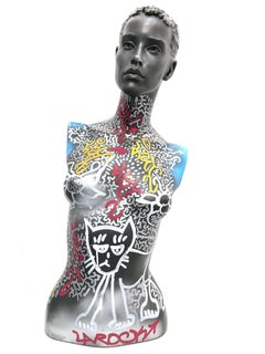 "LA ROC Cat Woman" Decorated Graffiti Street Art Mannequin Bust Sculpture