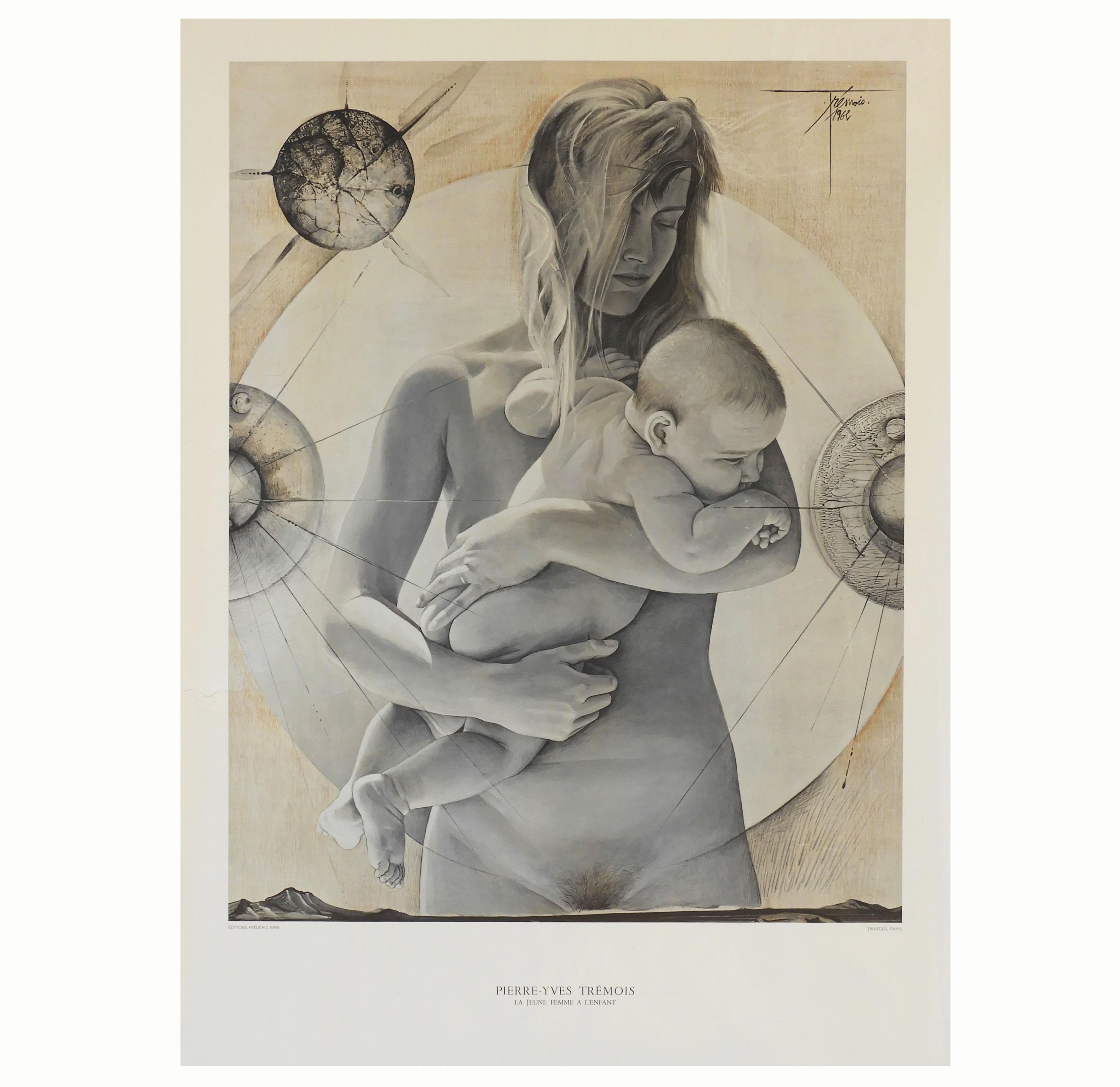 Mid-Century Modern ‘La Jeune Femme a L’Enfant’ by Pierre-Yves TREMOIS Plate Signed Large Art Print
