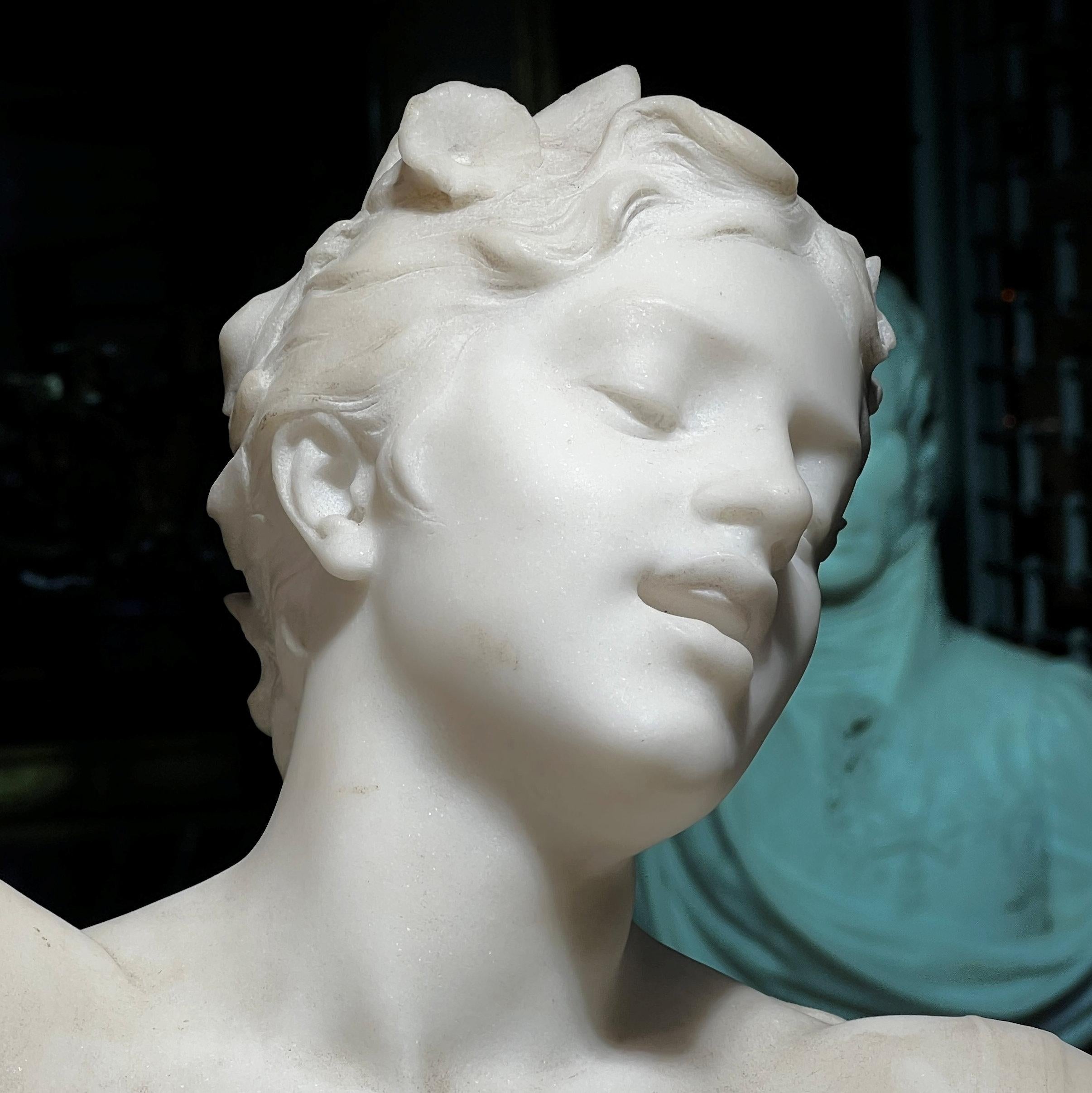 Hand-Carved La Jeunesse Marble Statue by Felix Charpentier