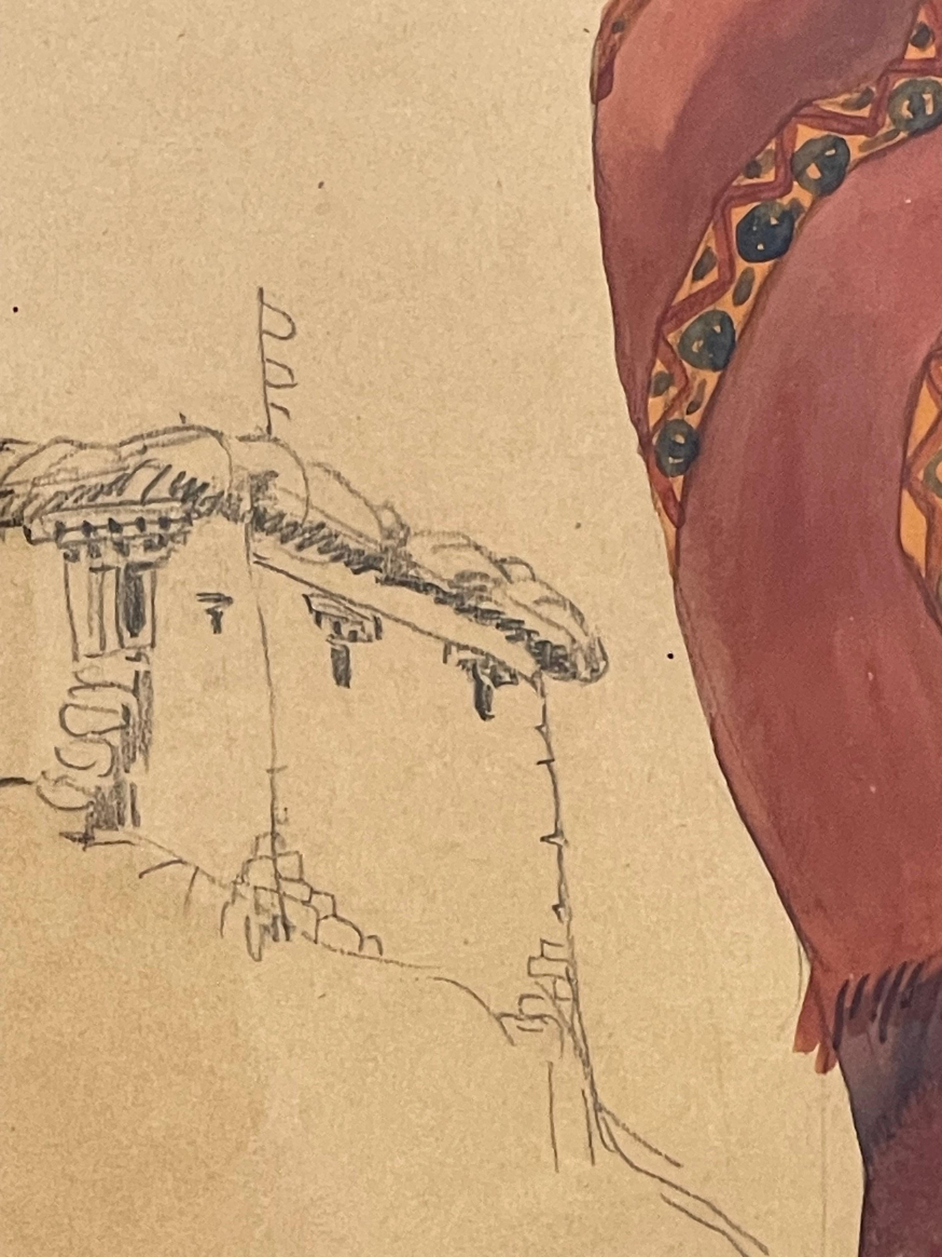 Léa LAFUGIE (1890-1972), gouache of a Tibetan woman and child - Art Deco Painting by Léa Lafugie