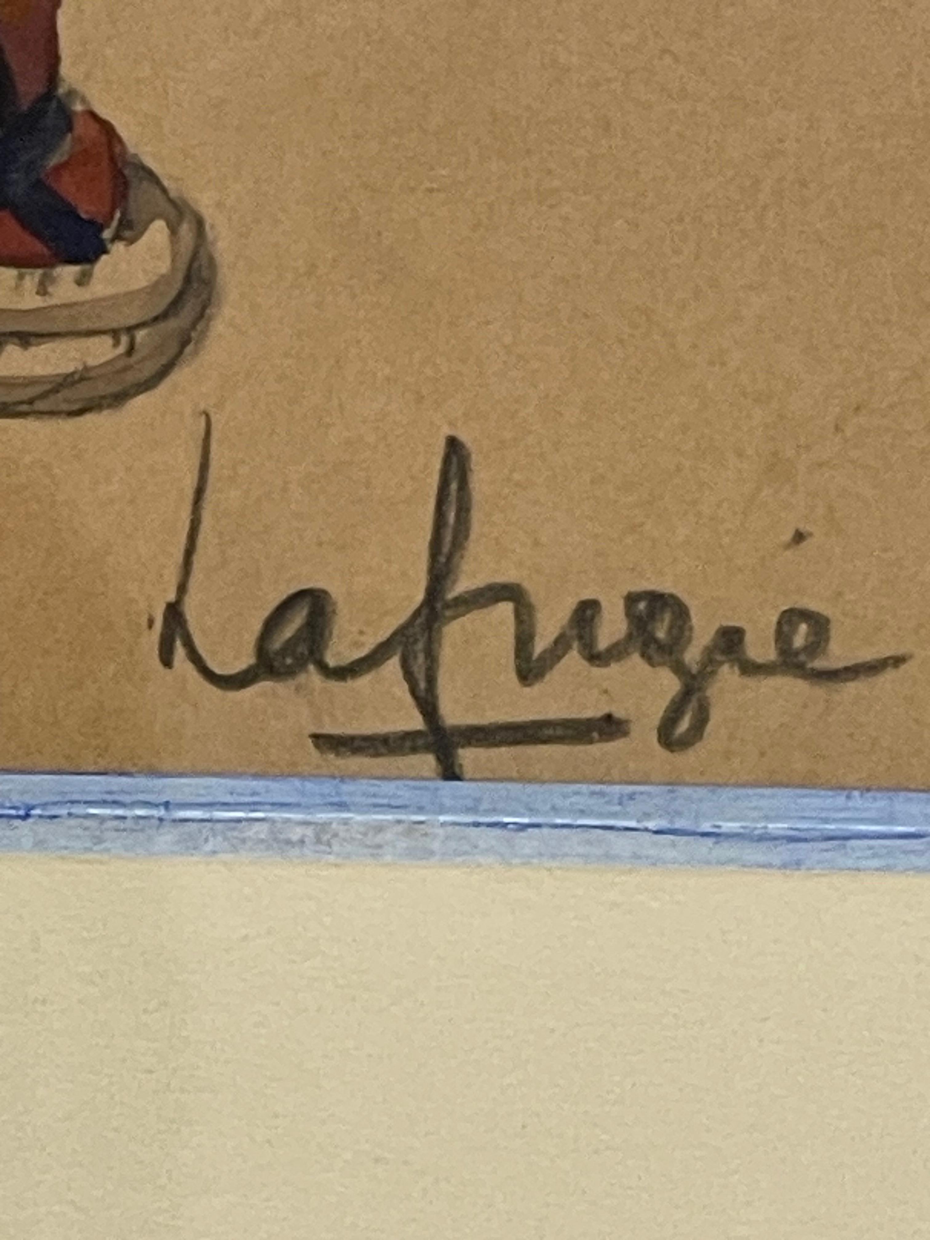 Léa LAFUGIE (1890-1972), gouache of a Tibetan woman and child For Sale 2
