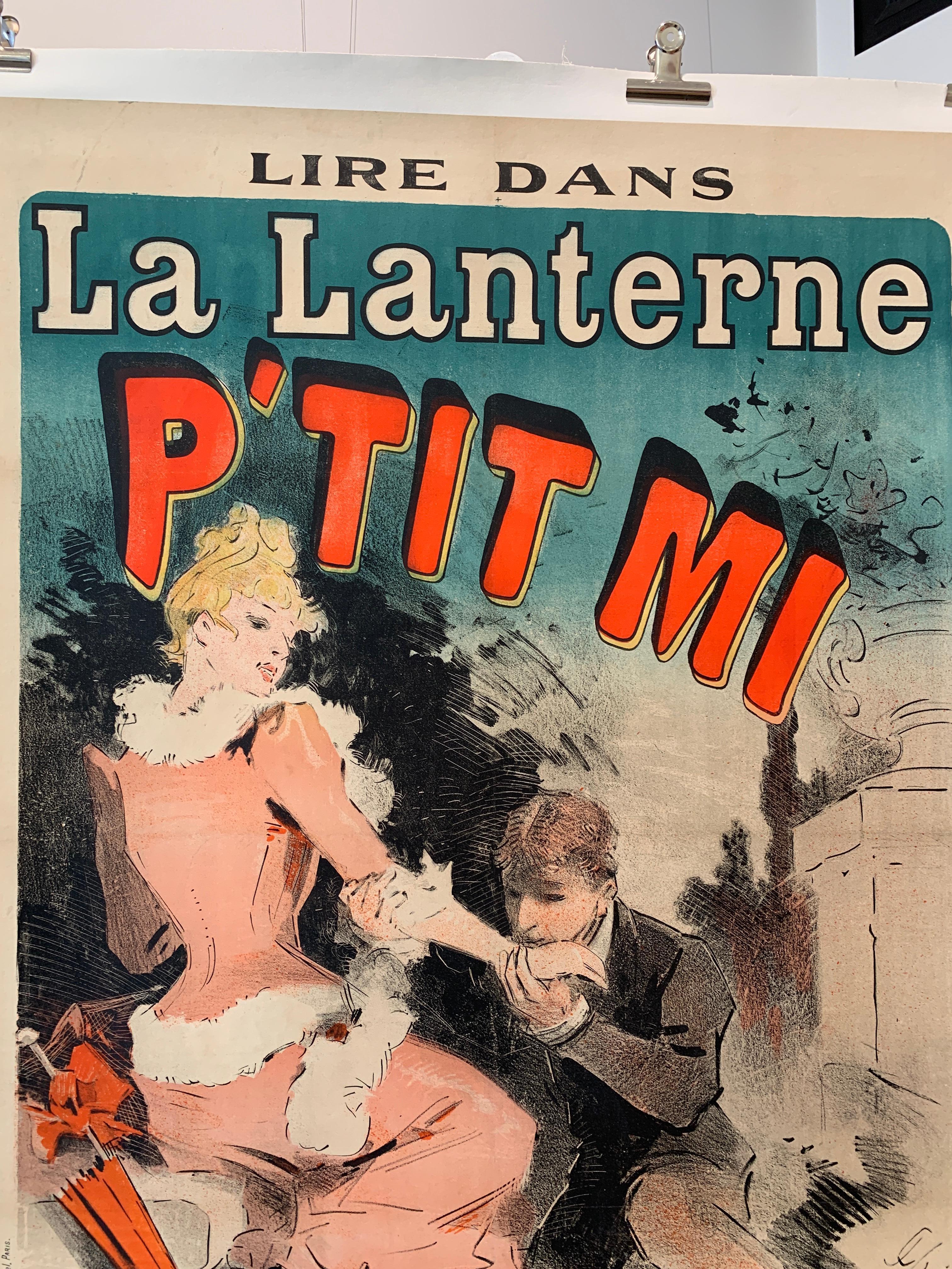 Victorian 'La Lanterne p'tit mi', Original Vintage 18th Century Theatre Poster by J Cheret For Sale