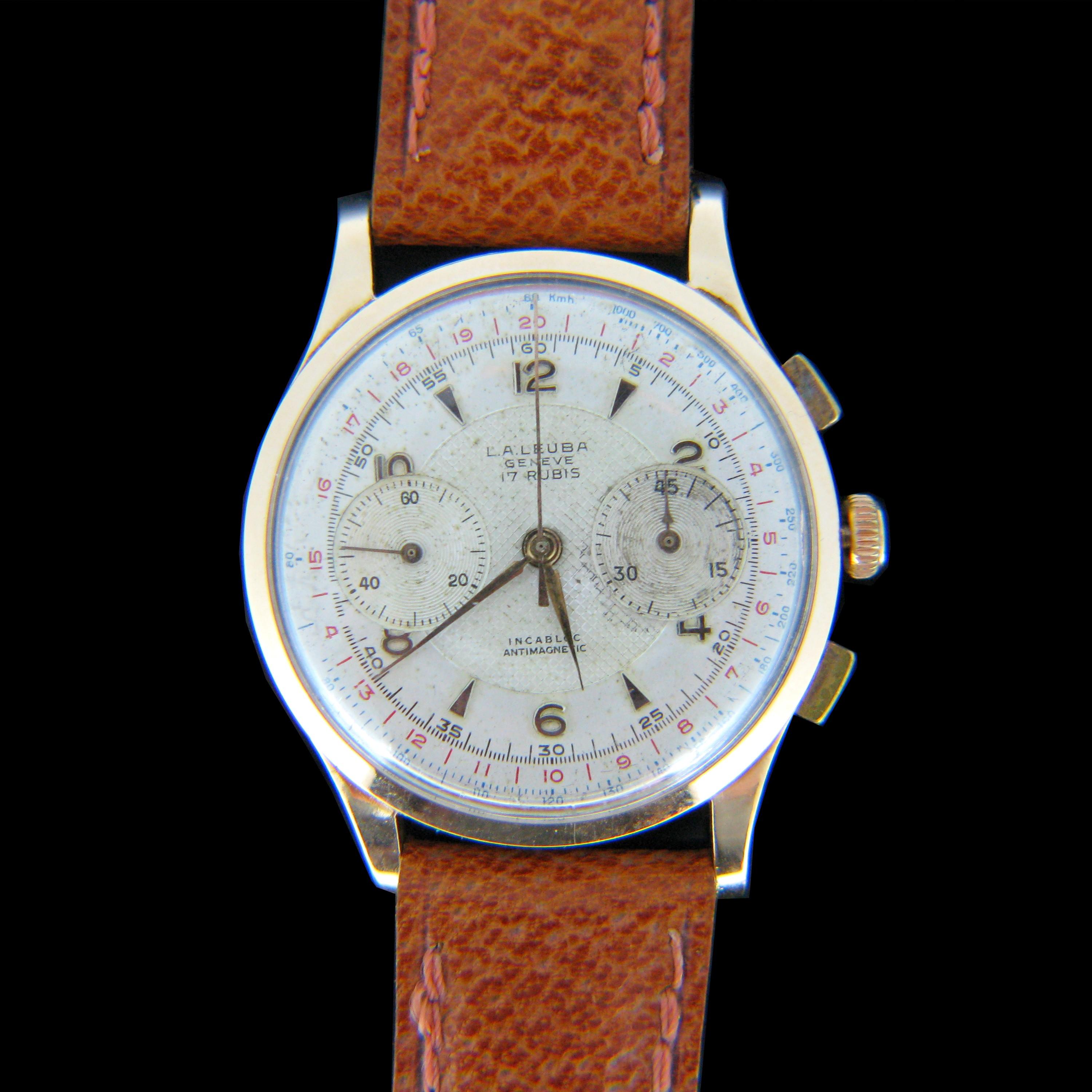 L.A. Leuba Gelb-Roségold-Chronographuhr mit Handaufzug im Zustand „Gut“ in London, GB