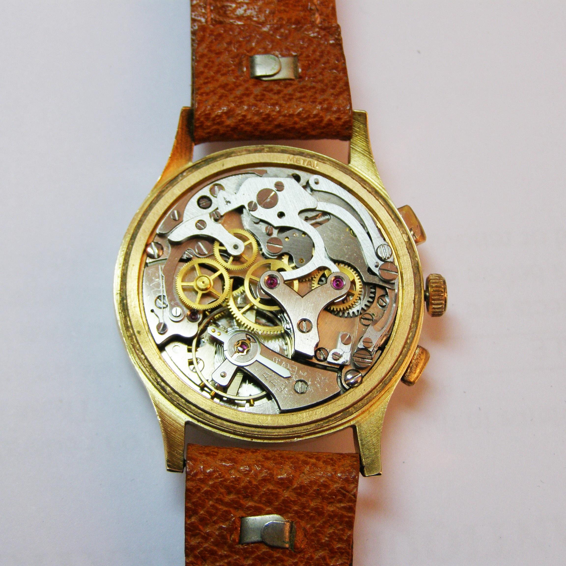 Vintage L.A. Leuba Yellow Rose Gold Chronograph Manual Wind Watch 1
