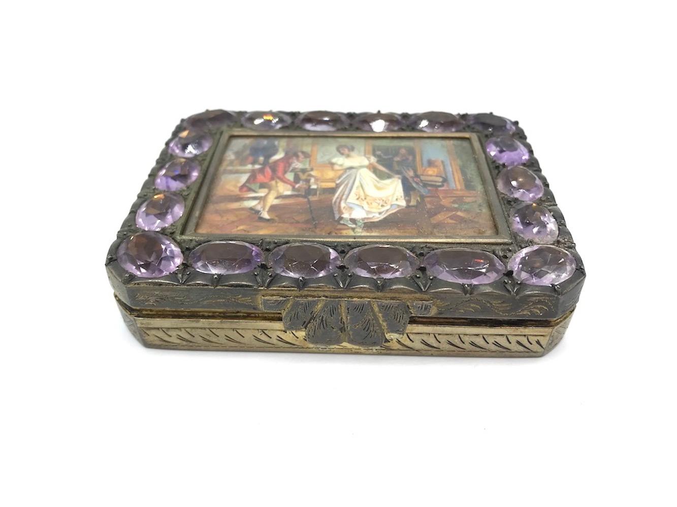 Oval Cut Renaissance Amethyst Compact Box 36 Carats 18th Century For Sale