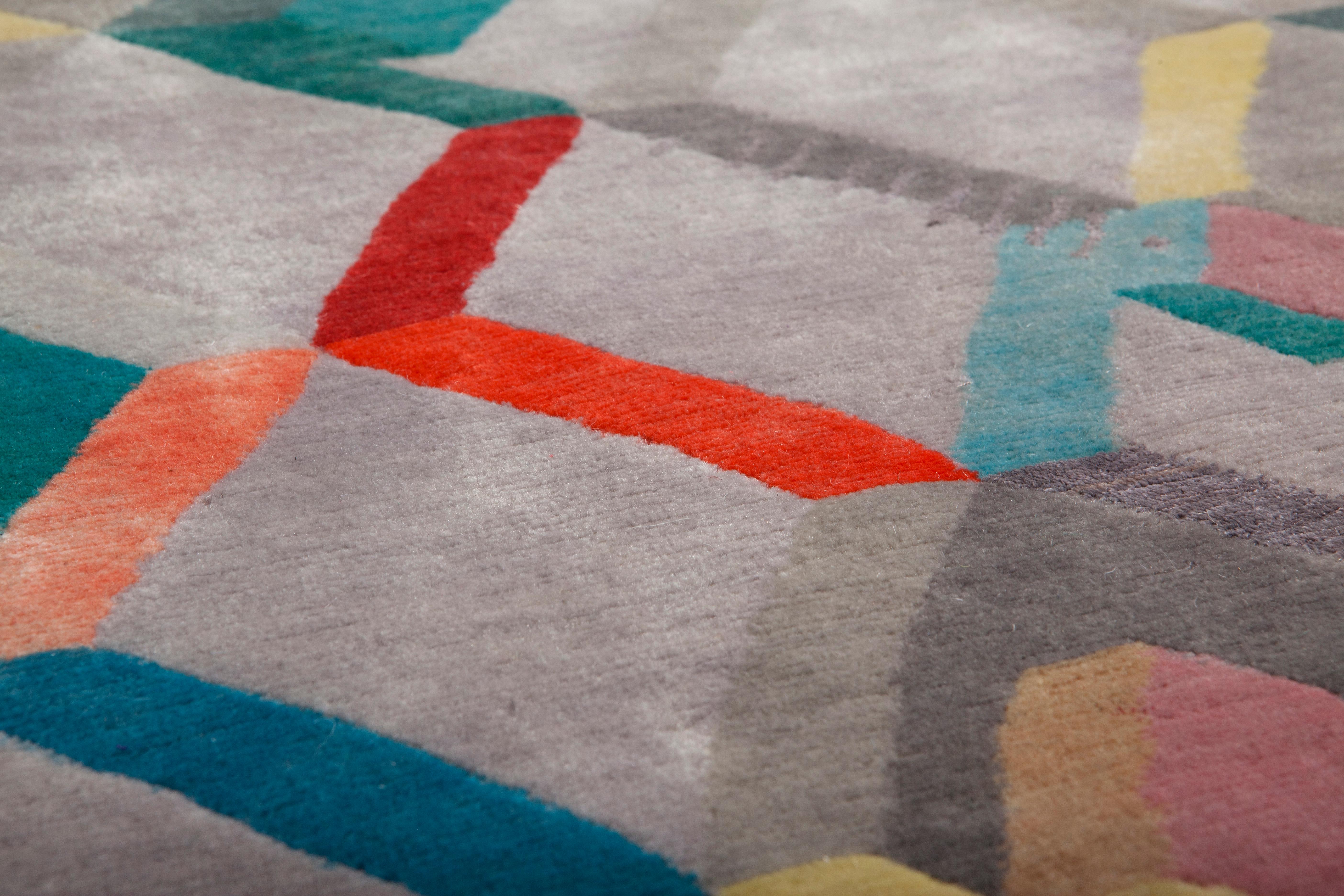 Moderne Tapis La Lomita:: noué à la main:: 200 nœuds:: laine et soie:: Liliana Ovalle en vente