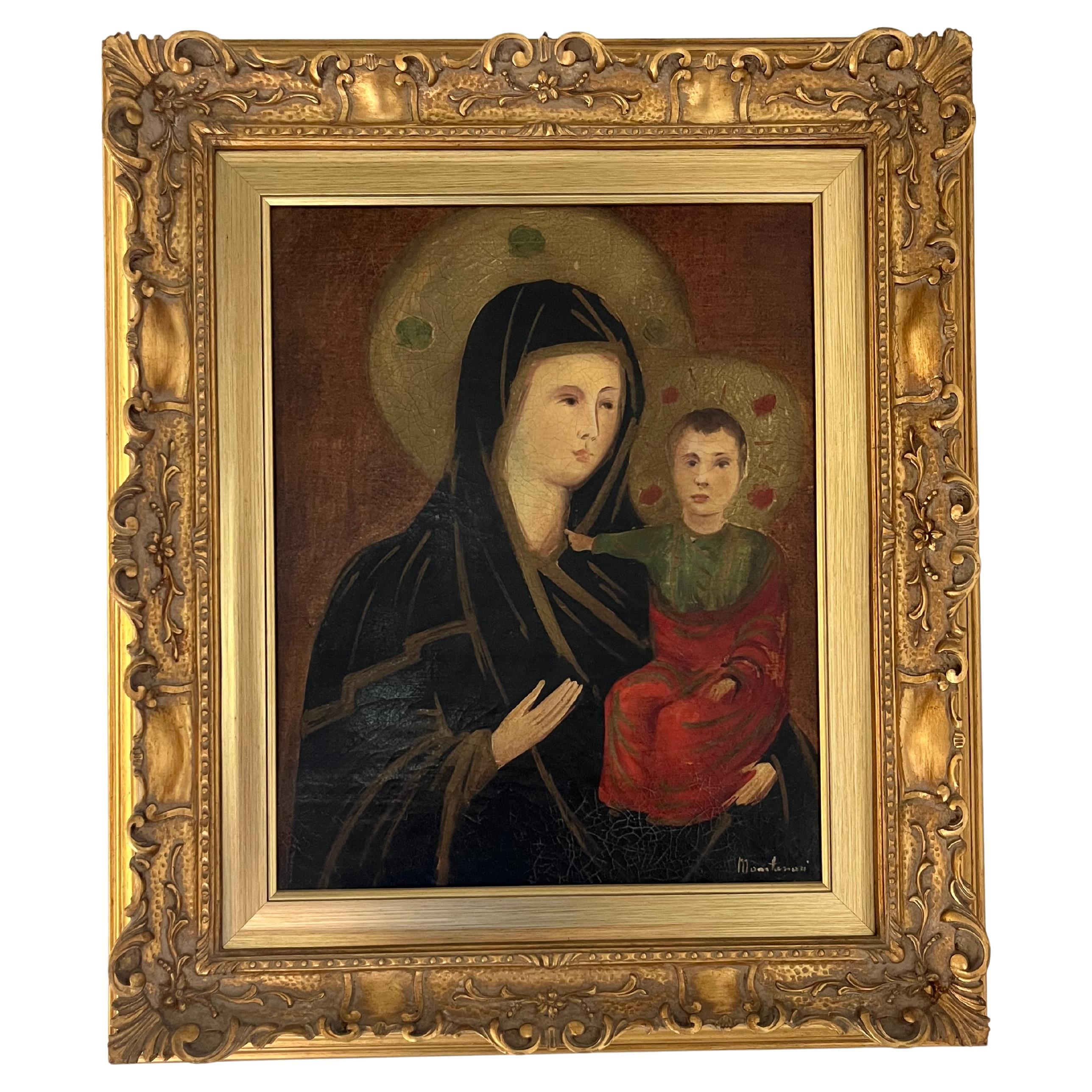 "La Madonna" Oil on canvas by Montanari, 1950s For Sale