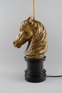 La Maison Charles, France, Large Horse Head Table Lamp in Brass, Mid-20th C