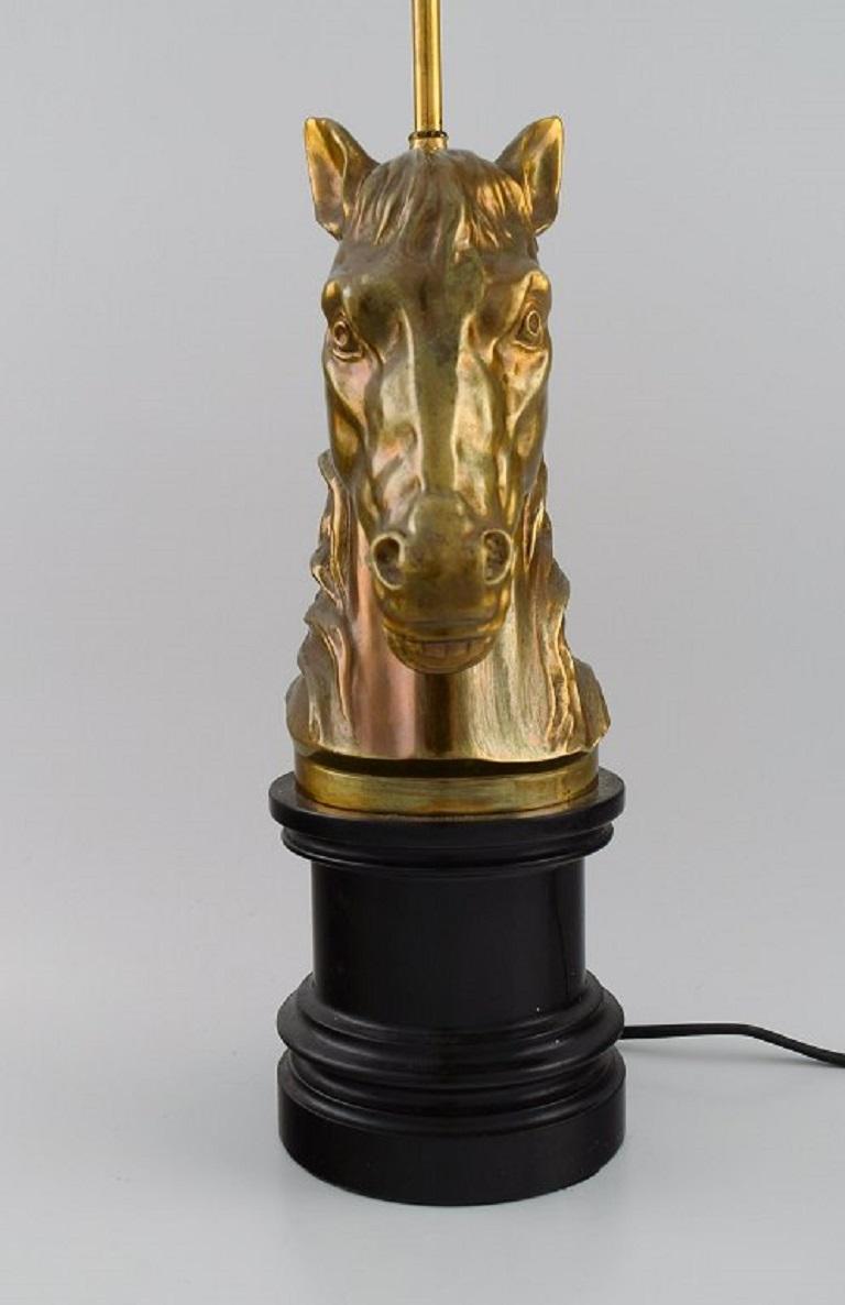 French La Maison Charles, France, Large Horse Head Table Lamp in Brass, Mid-20th C For Sale