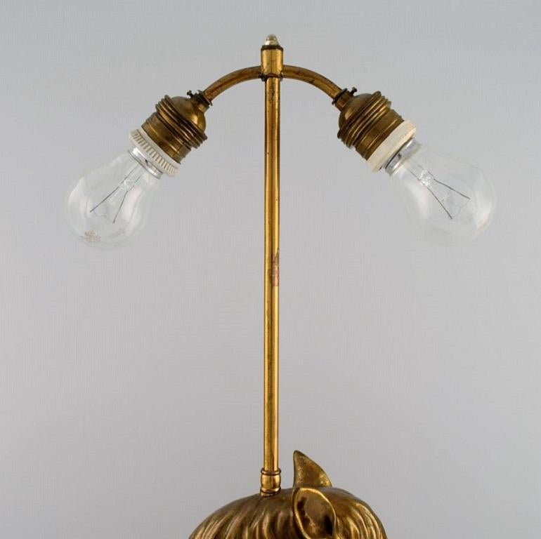 20th Century La Maison Charles, France, Large Horse Head Table Lamp in Brass, Mid-20th C For Sale