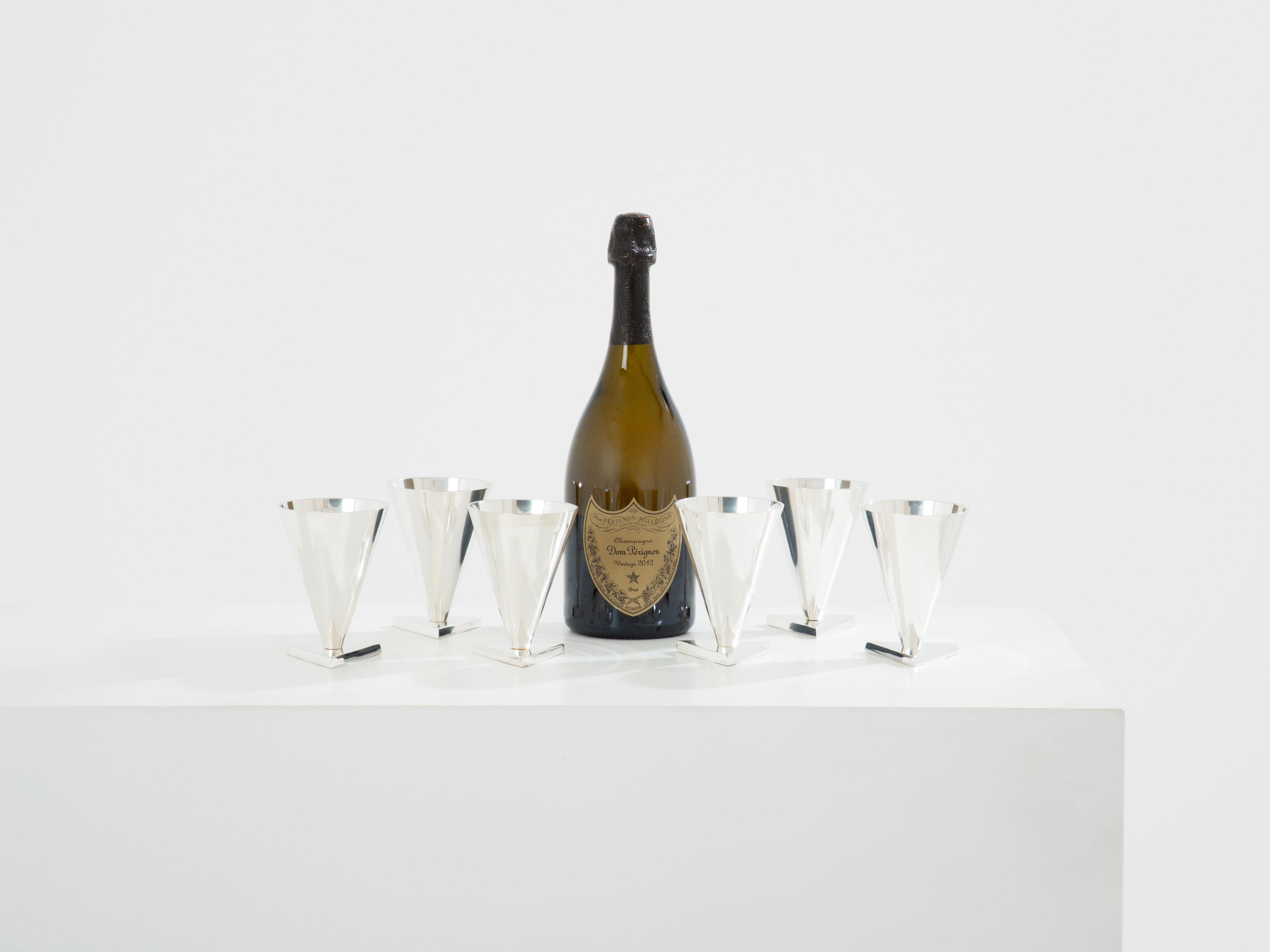 La Maison Desny Art Deco Satz von 6 versilberten Metall-Cocktail-Tassen 1928 im Angebot 4