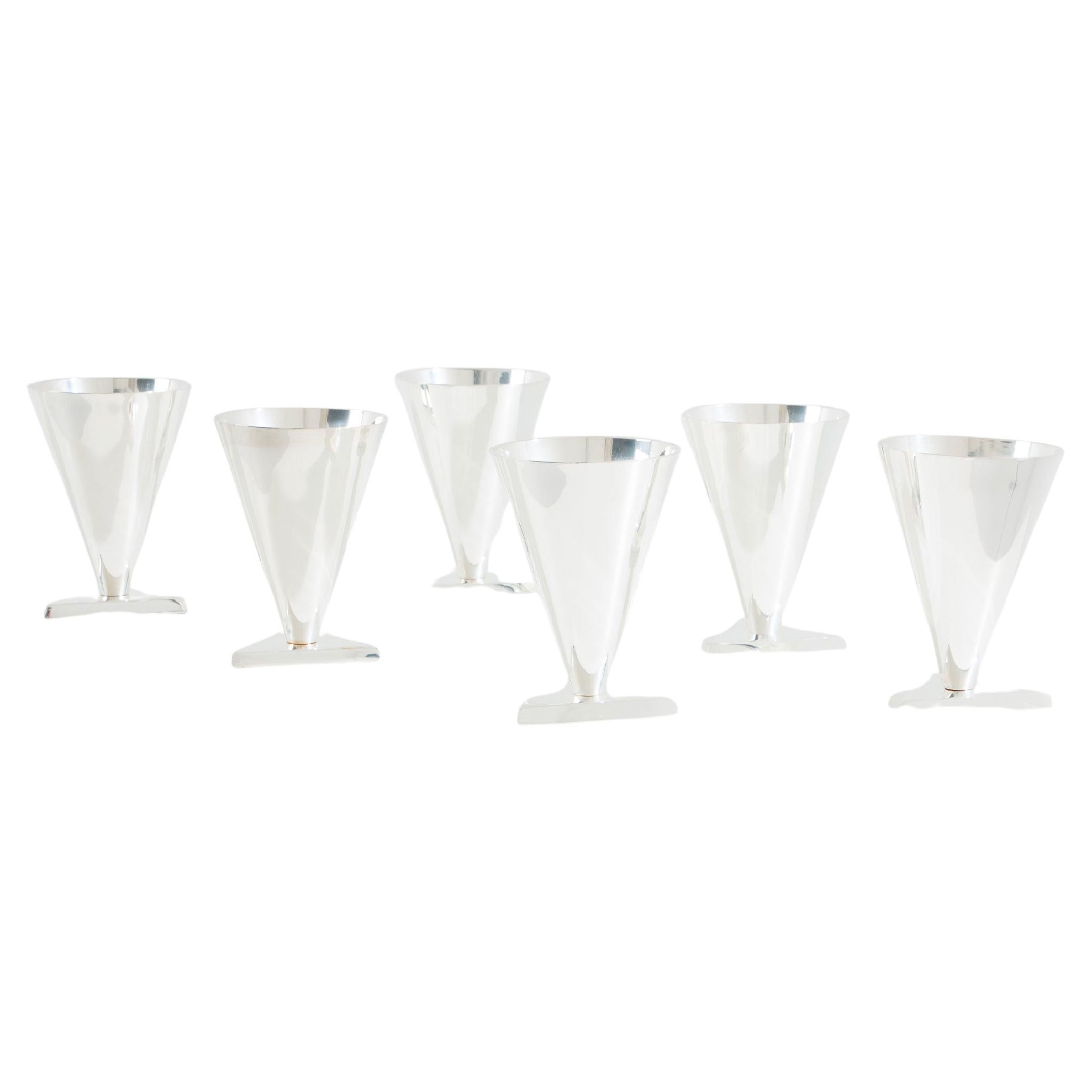 La Maison Desny Art Deco set of 6 silvered metal cocktail cups 1928