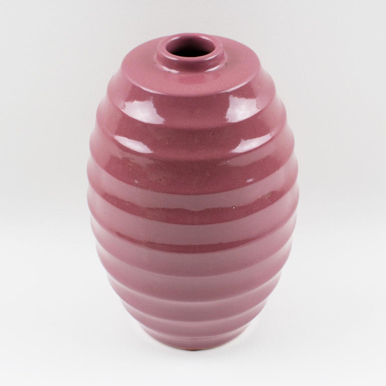 La Maitrise Art Studio French Pink Glaze Ceramic Vase For Sale at 1stdibs